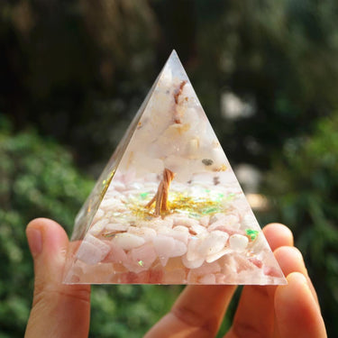 #235 - Handmade Chalcedony & Pink Opal TREE of LIFE 'SELF-PERCEPTION' ORGONITE Pyramid